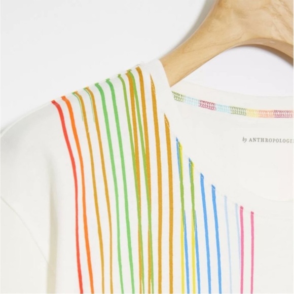 Anthropologie Rainbow Stripe Graphic Cotton Tee – Size Small – Summer Perfect - Picture 3 of 7